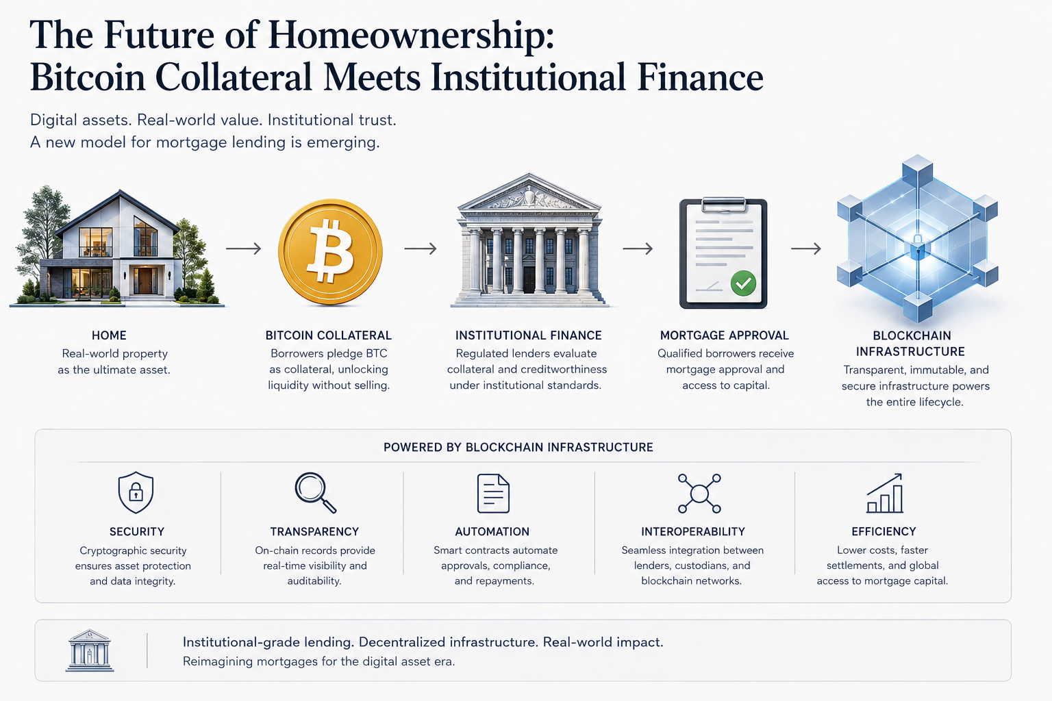 Bitcoin-backed mortgage and crypto collateral financial infrastructure