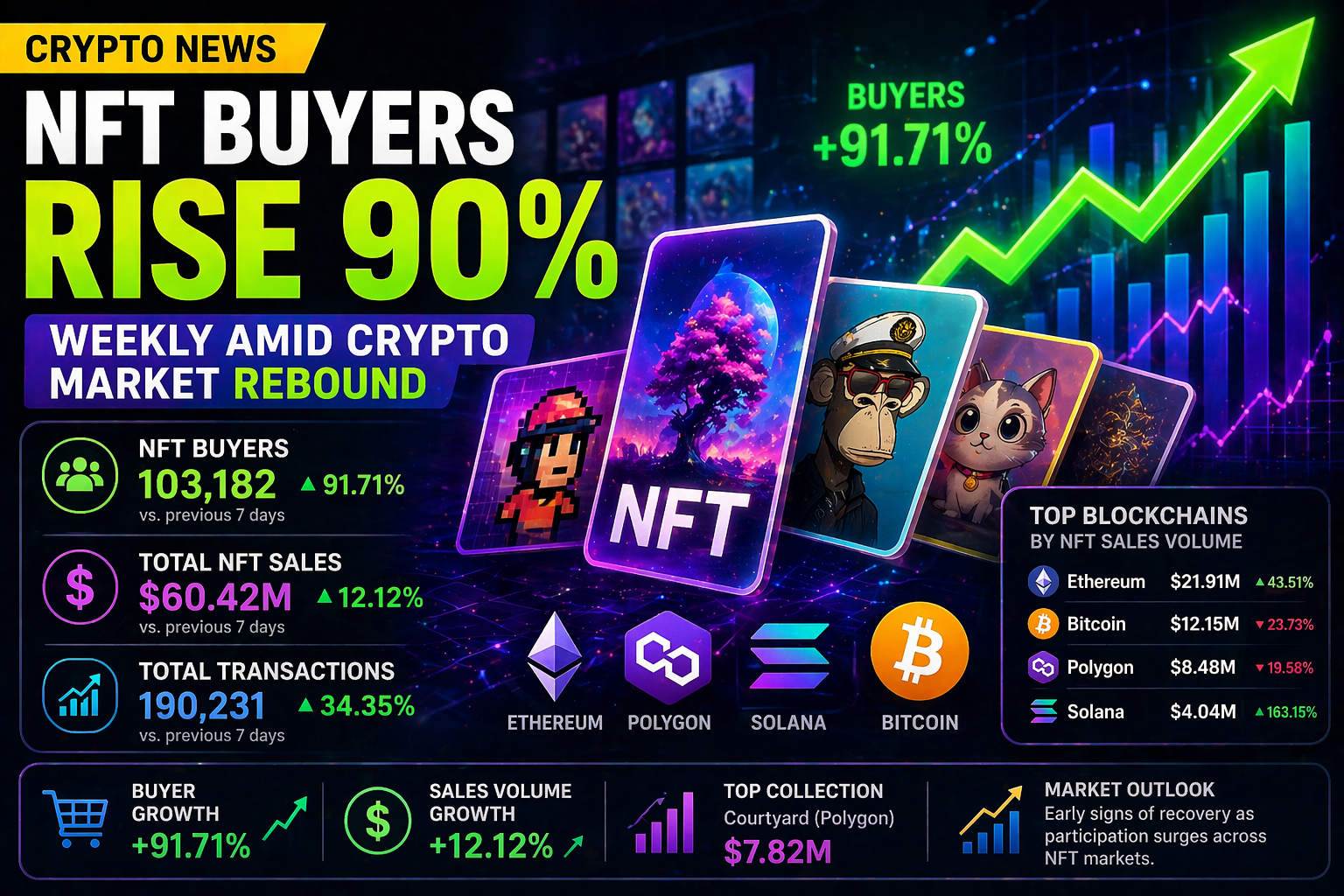 NFT Buyers Surge 90% Weekly as Crypto Market Shows Early Signs of Recovery