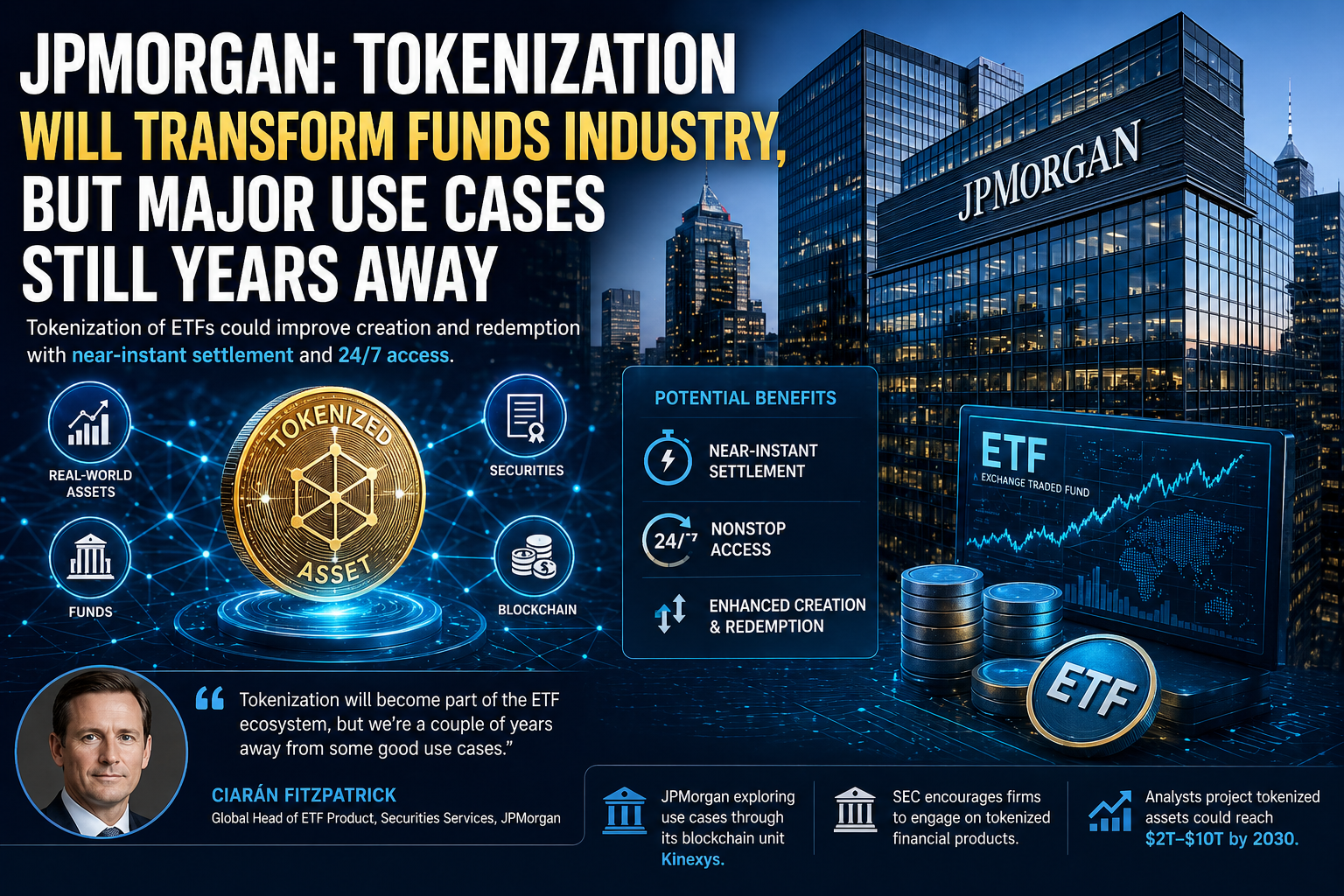 JPMorgan Says Tokenization Will Transform Funds Industry, but Major Use Cases Still Years Away