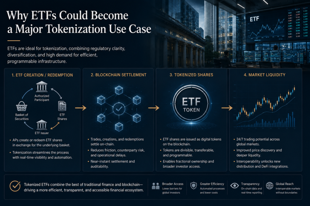Tokenized ETF infrastructure and blockchain settlement systems