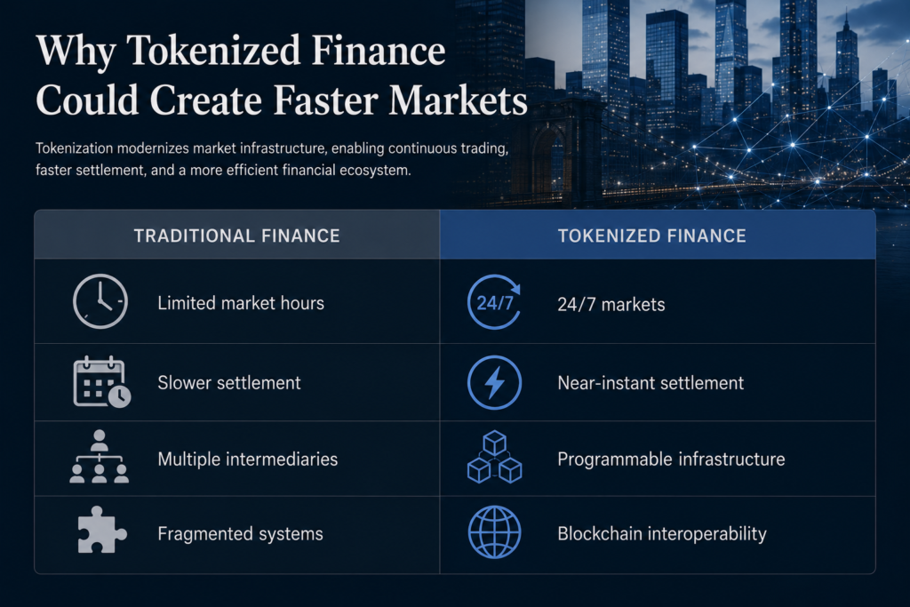 Comparison between traditional financial systems and tokenized blockchain infrastructure