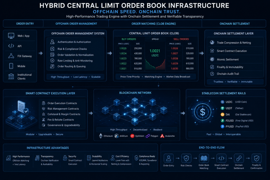 Hybrid blockchain order book system and decentralized trading infrastructure
