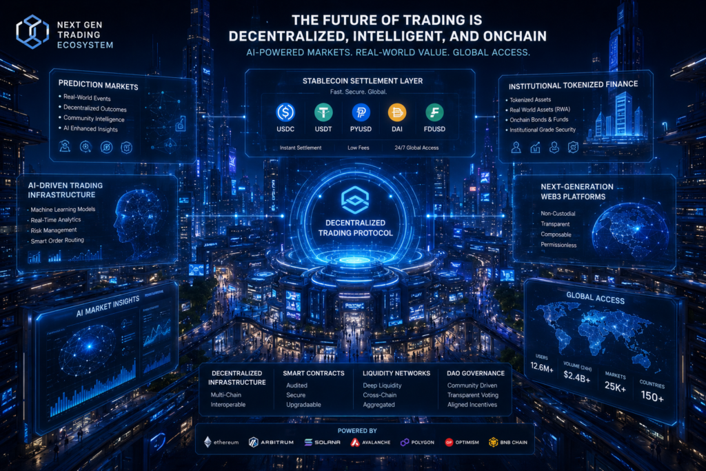 Future decentralized trading infrastructure and blockchain prediction market systems