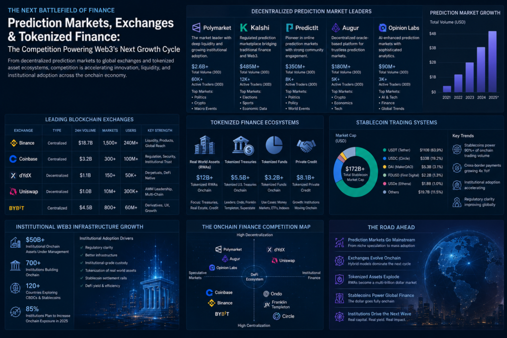 Competition among decentralized prediction market and blockchain trading platforms