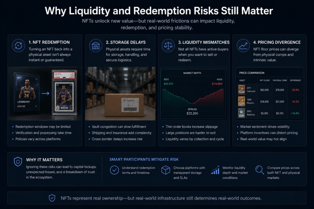 Liquidity and redemption risks in tokenized collectible marketplaces