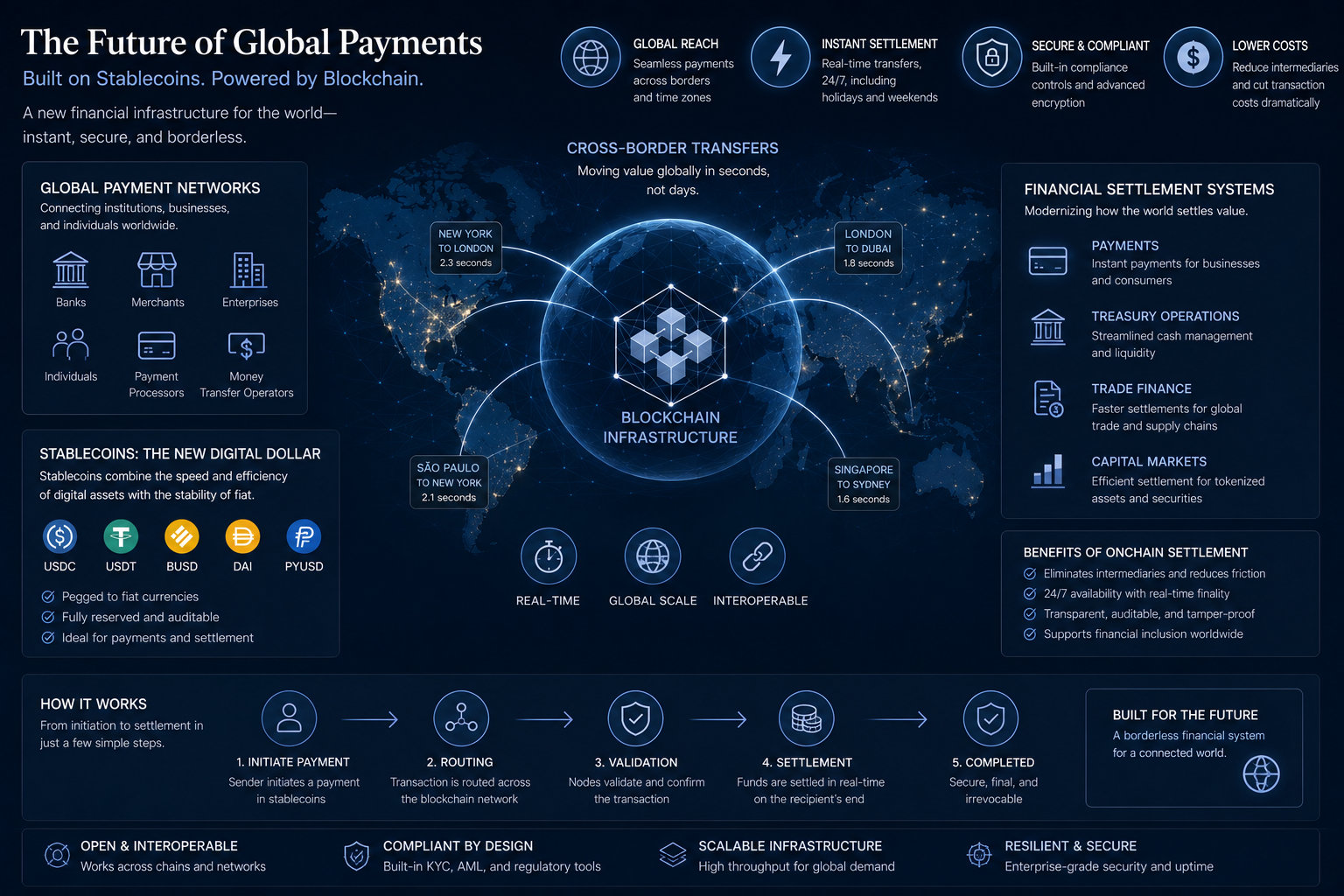 Stablecoin payment infrastructure and blockchain-based global financial systems