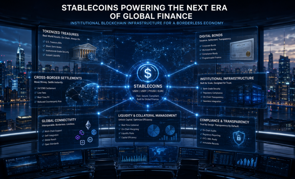 Stablecoins integrated into tokenized financial infrastructure systems