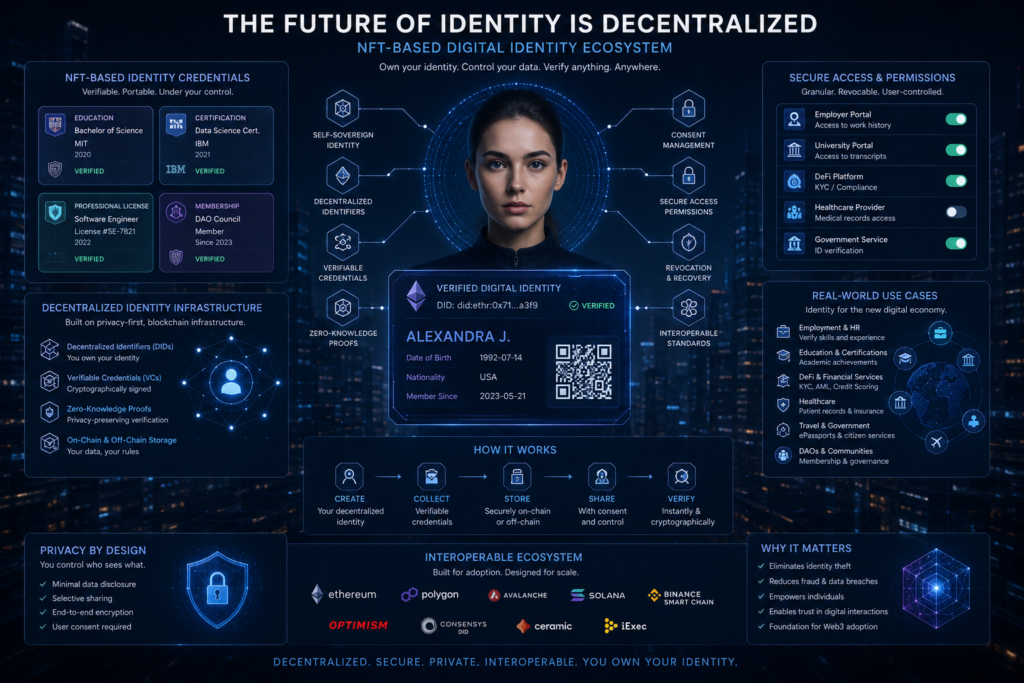 NFT-powered digital identity infrastructure and decentralized credentials